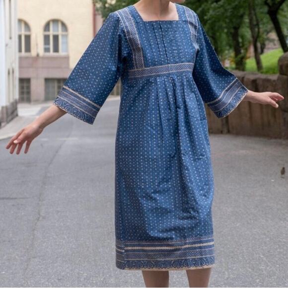 Marimekko 8 Mila Dress Muija Print Vintage 1970s Charcoal Gray Midi Scandinavian - Picture 11 of 11